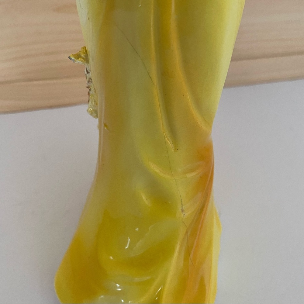 VINTAGE 10” Tall Victorian Lady Figurine Yellow Dress Golden Ruffled Accents - Picture 13 of 13